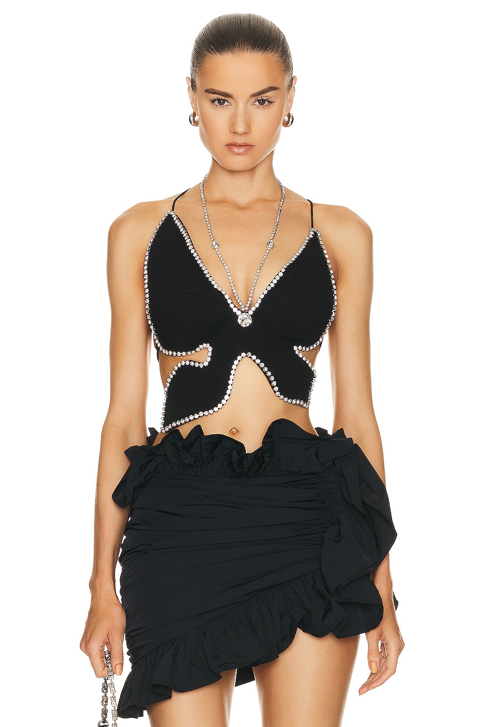 Image 1 of AREA Crystal Butterfly Top in Black