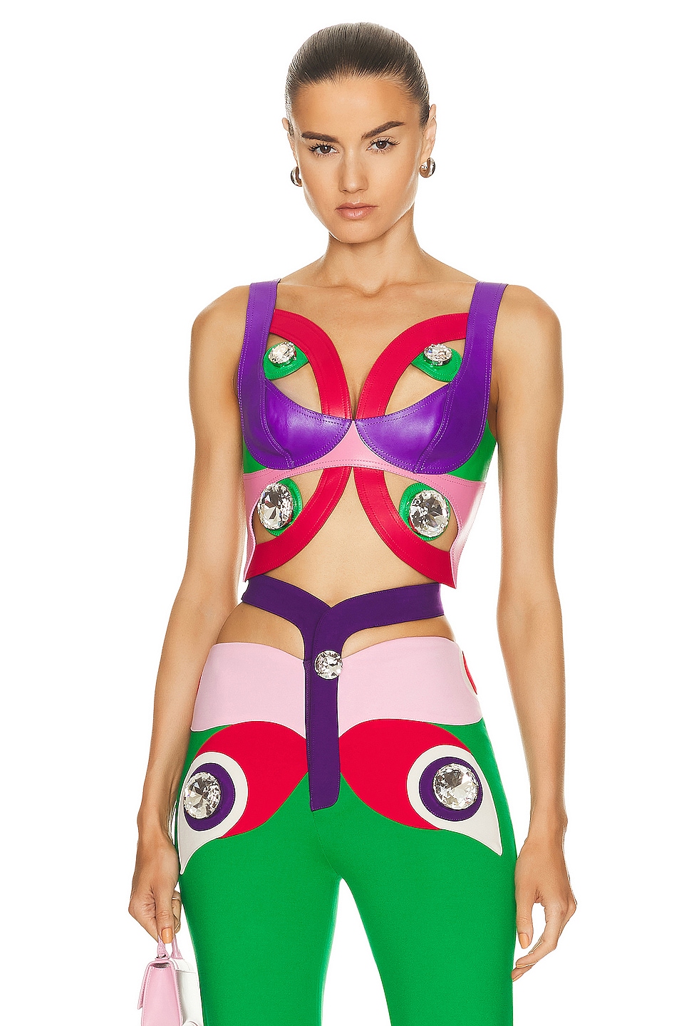 Image 1 of AREA Butterfly Cutout Leather Bustier Top in Multi