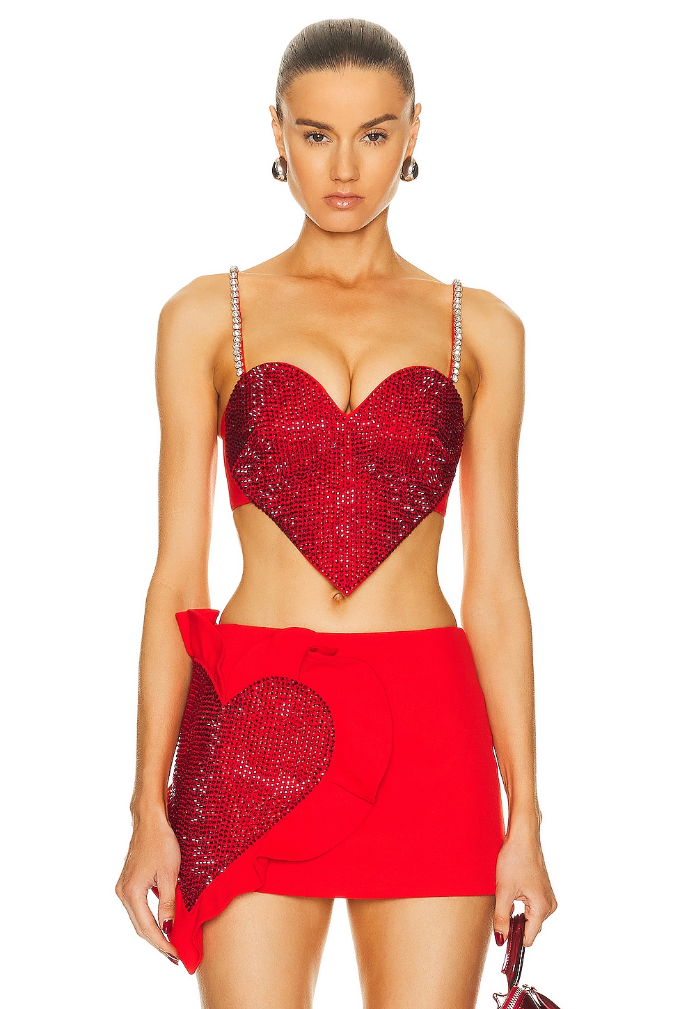 Image 1 of AREA Crystal Trim Heart Top in Scarlet