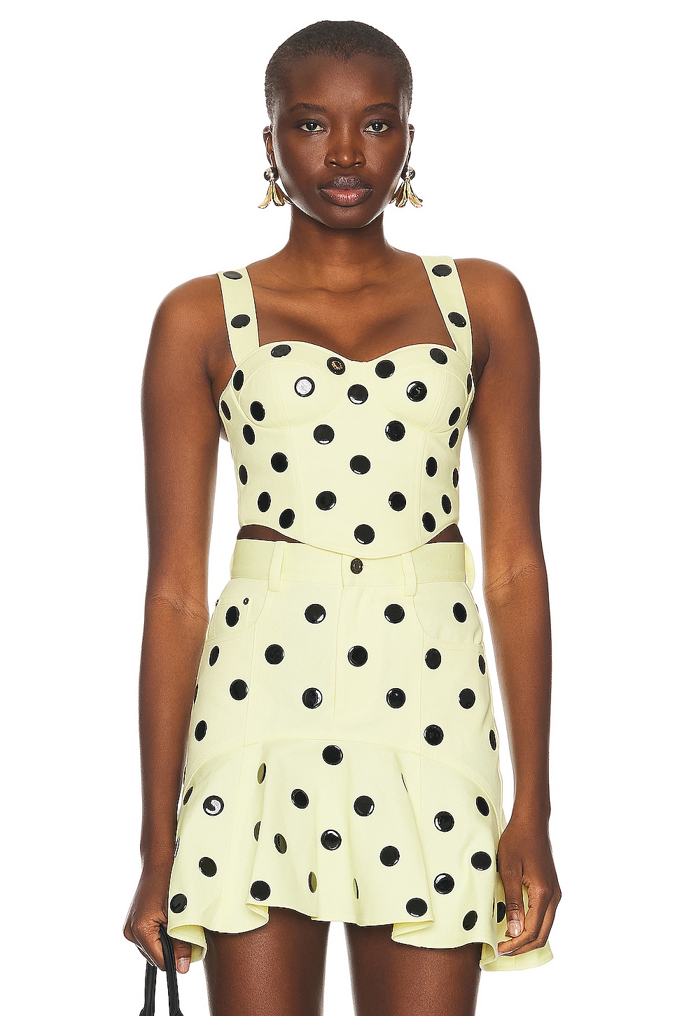 Image 1 of AREA Polka Dot Bustier in Cream Yellow