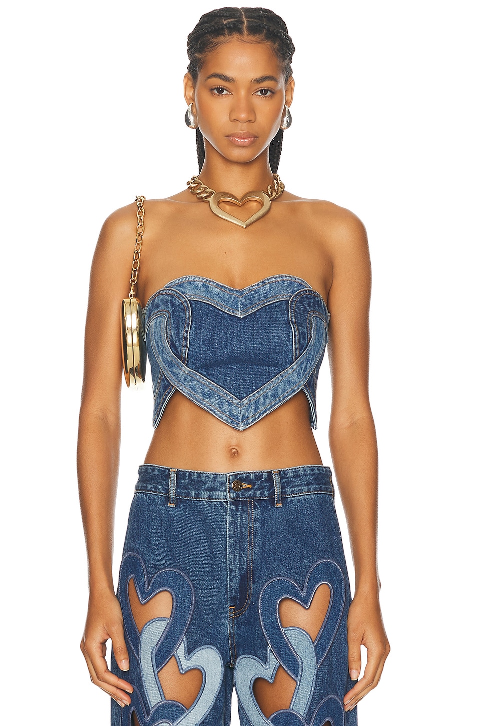 Image 1 of AREA Heart Strapless Top in Multi Denim Wash