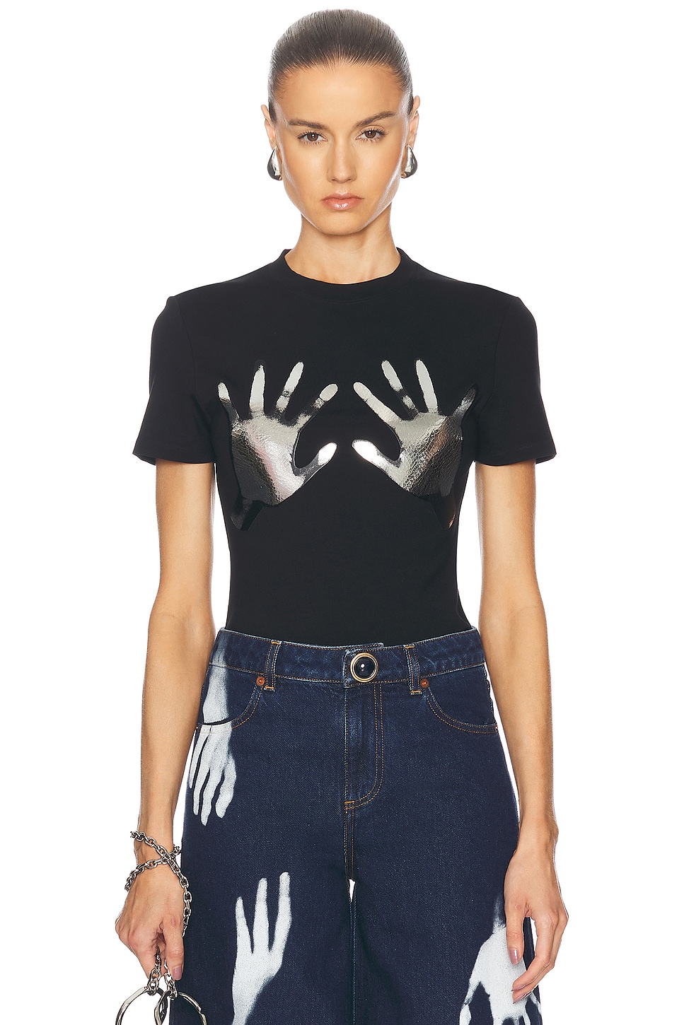 Image 1 of AREA Handprint T-Shirt in Black