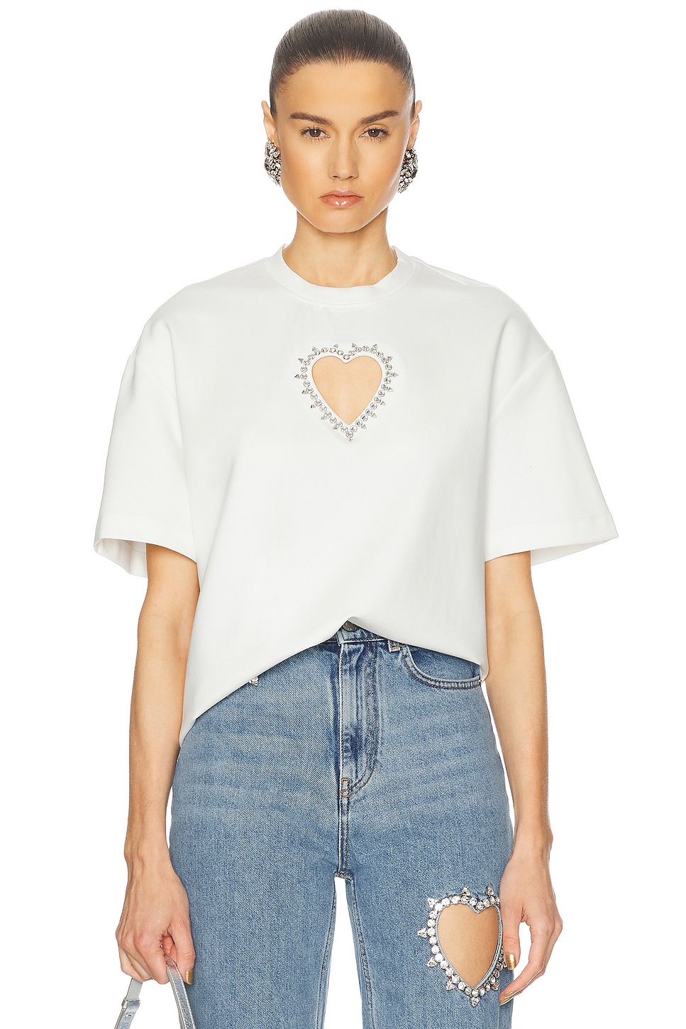 Crystal Heart Cutout T-Shirt in White