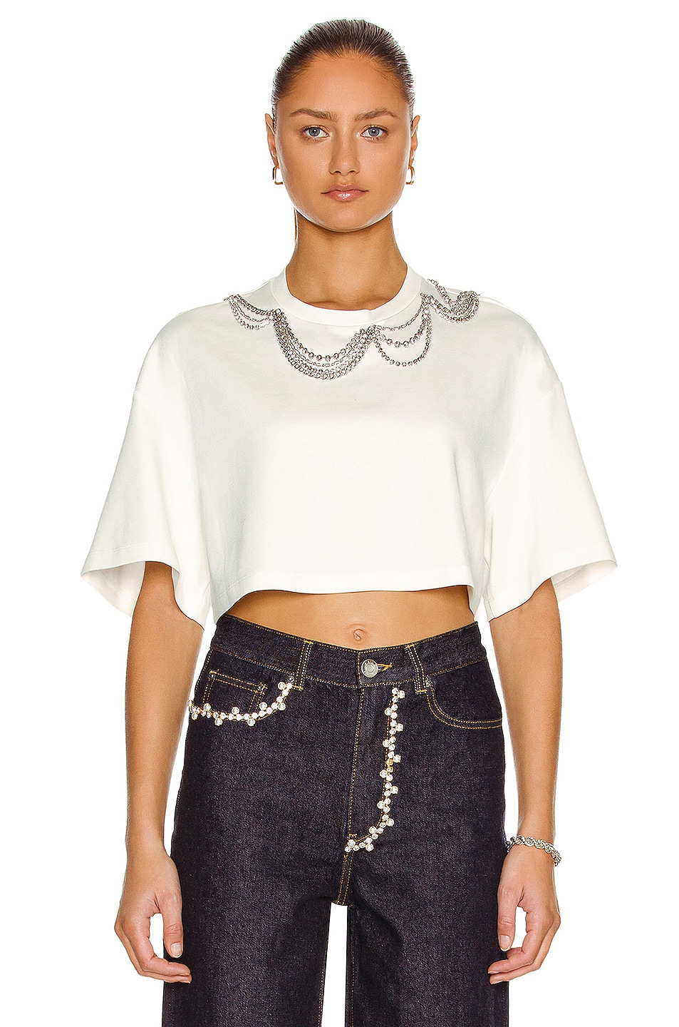 Image 1 of AREA Oversized Cropped T-Shirt in White