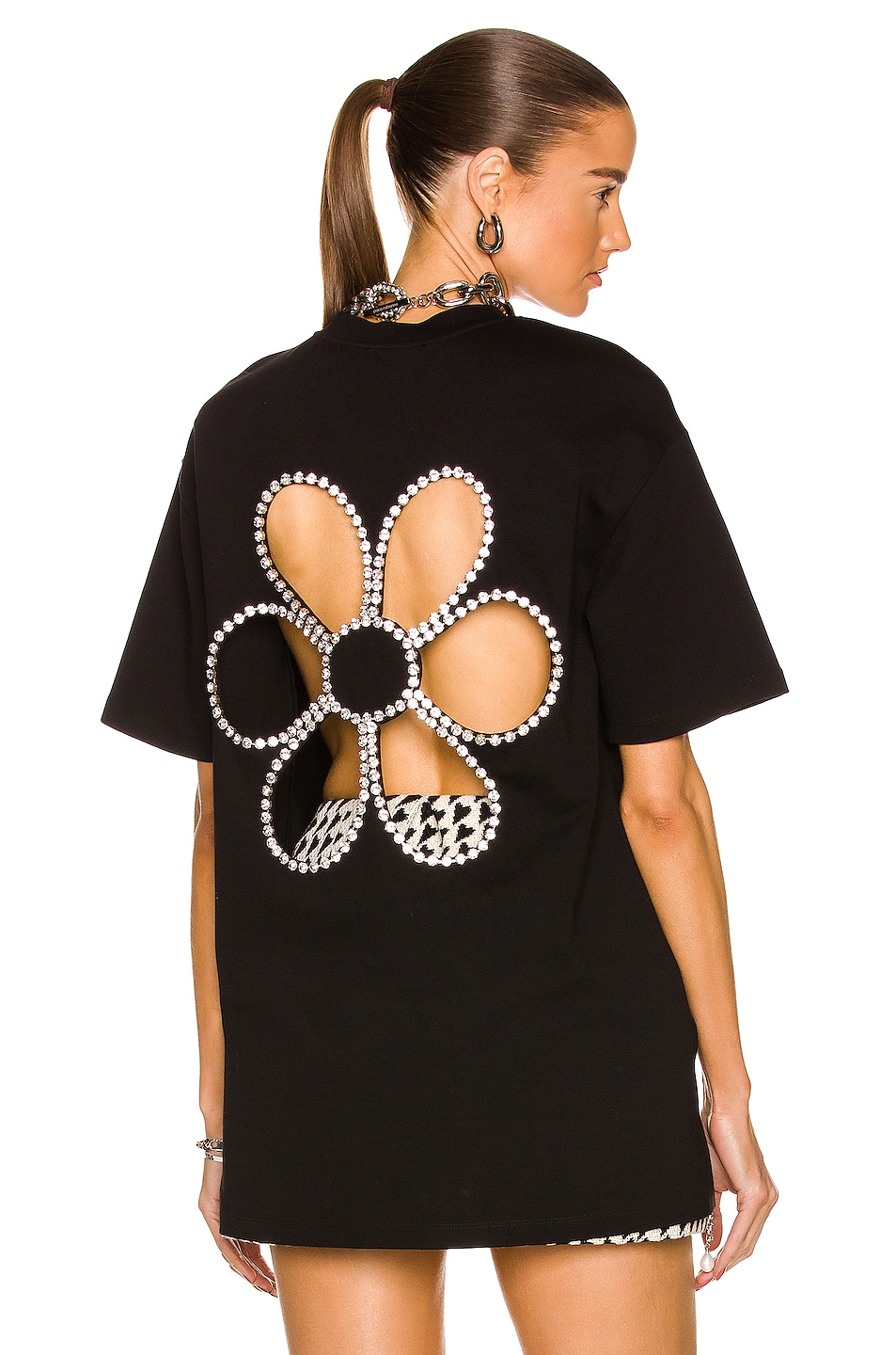 Image 1 of AREA Crystal Daisy Cutout Relaxed T-Shirt in Black