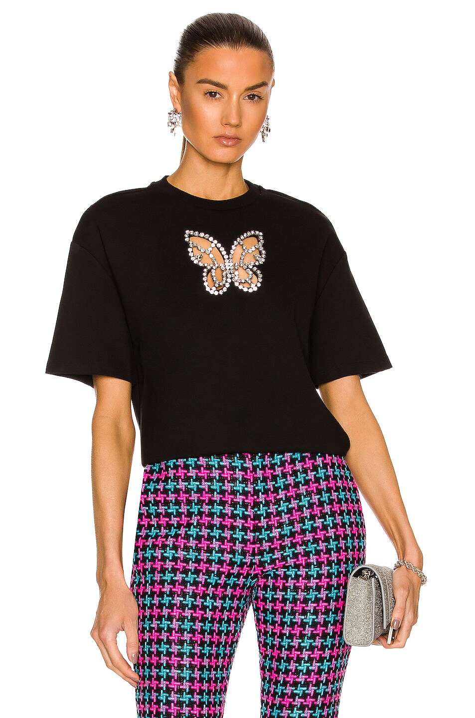 Image 1 of AREA Crystal Butterfly T-Shirt in Black