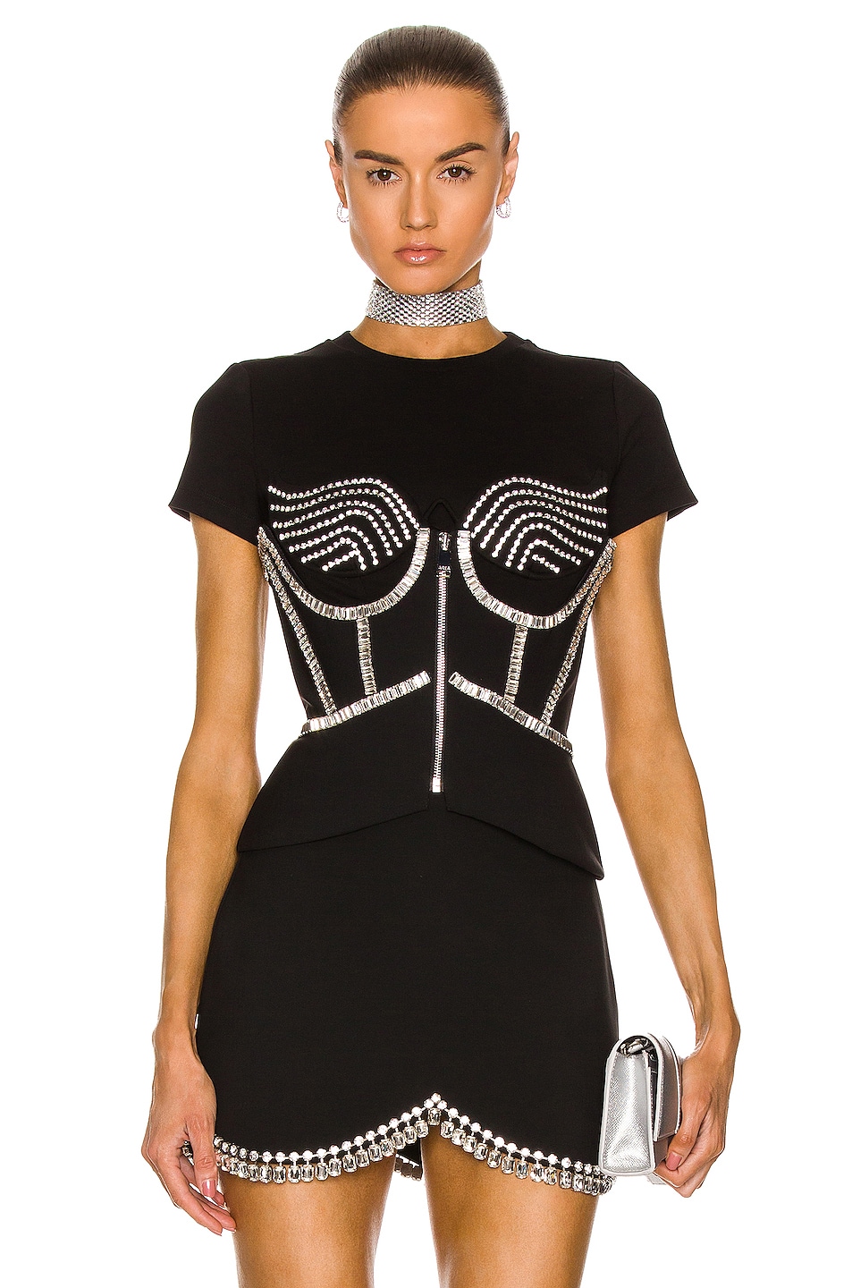 Image 1 of AREA Baguette Crystal Stitched Corset Top in Black