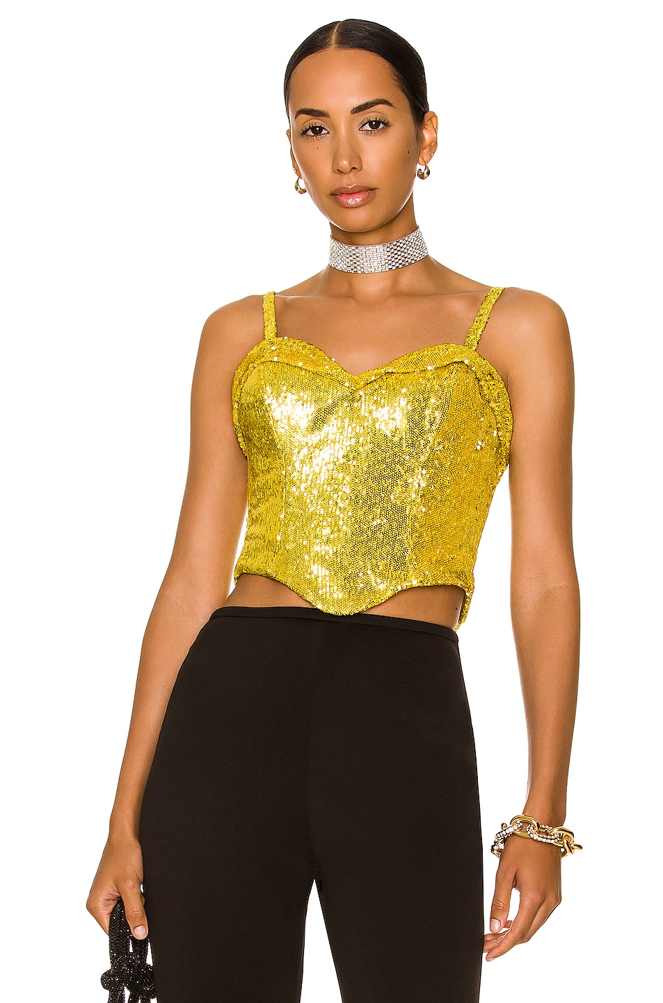 Image 1 of AREA Sequin Corset Top in Gold