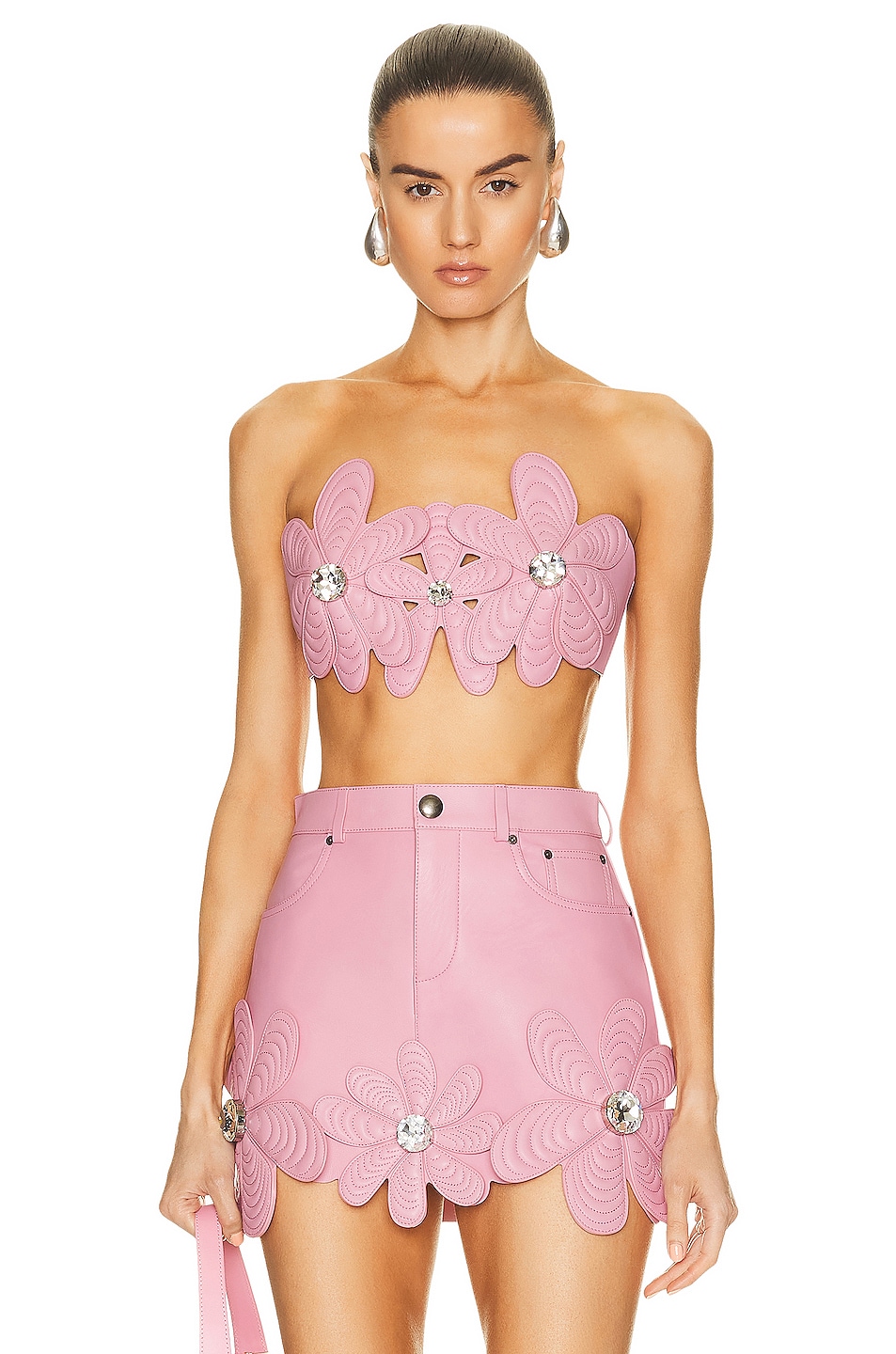 Image 1 of AREA Mussel Flower Leather Bandeau Top in Light Pink