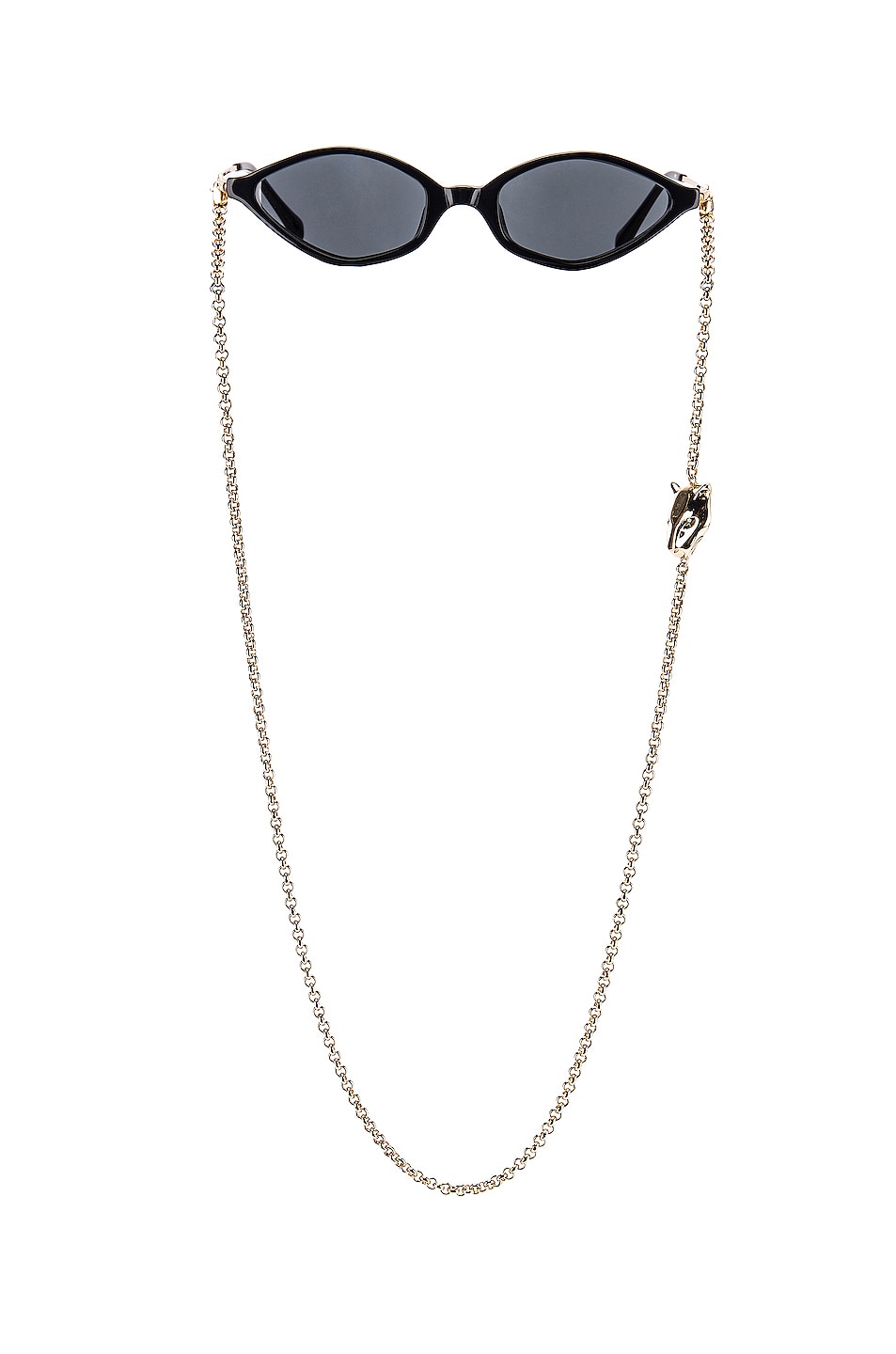 Image 1 of Alessandra Rich Small Cateye Sunglasses in Black, Yellow Gold & Grey