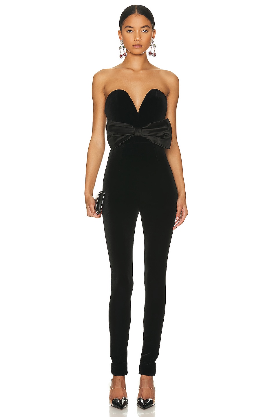 Image 1 of Alessandra Rich Velvet Jumpsuit With Bustier And Duchess Belt in Black