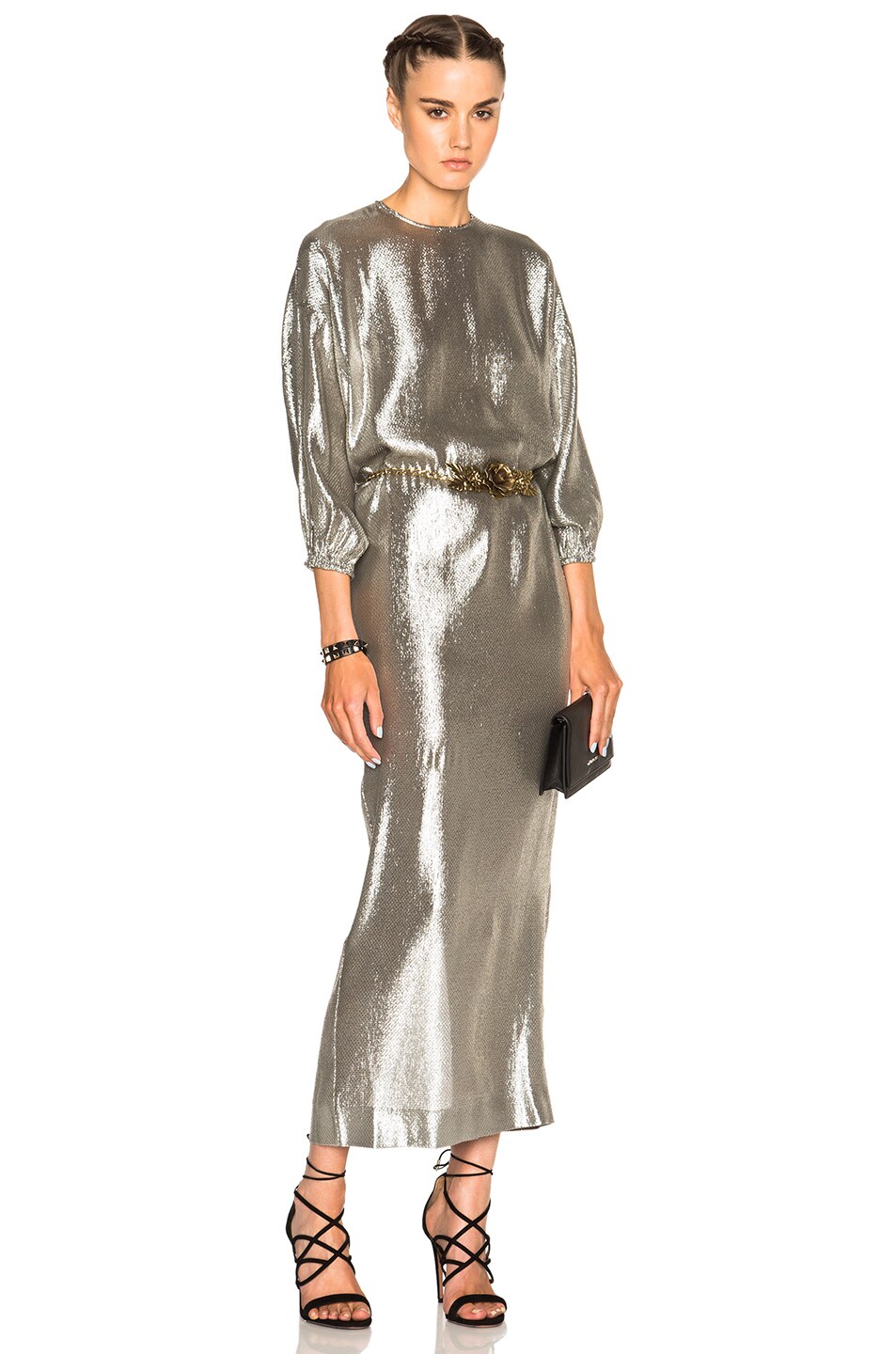 Image 1 of Alessandra Rich Lame Dress in Silver