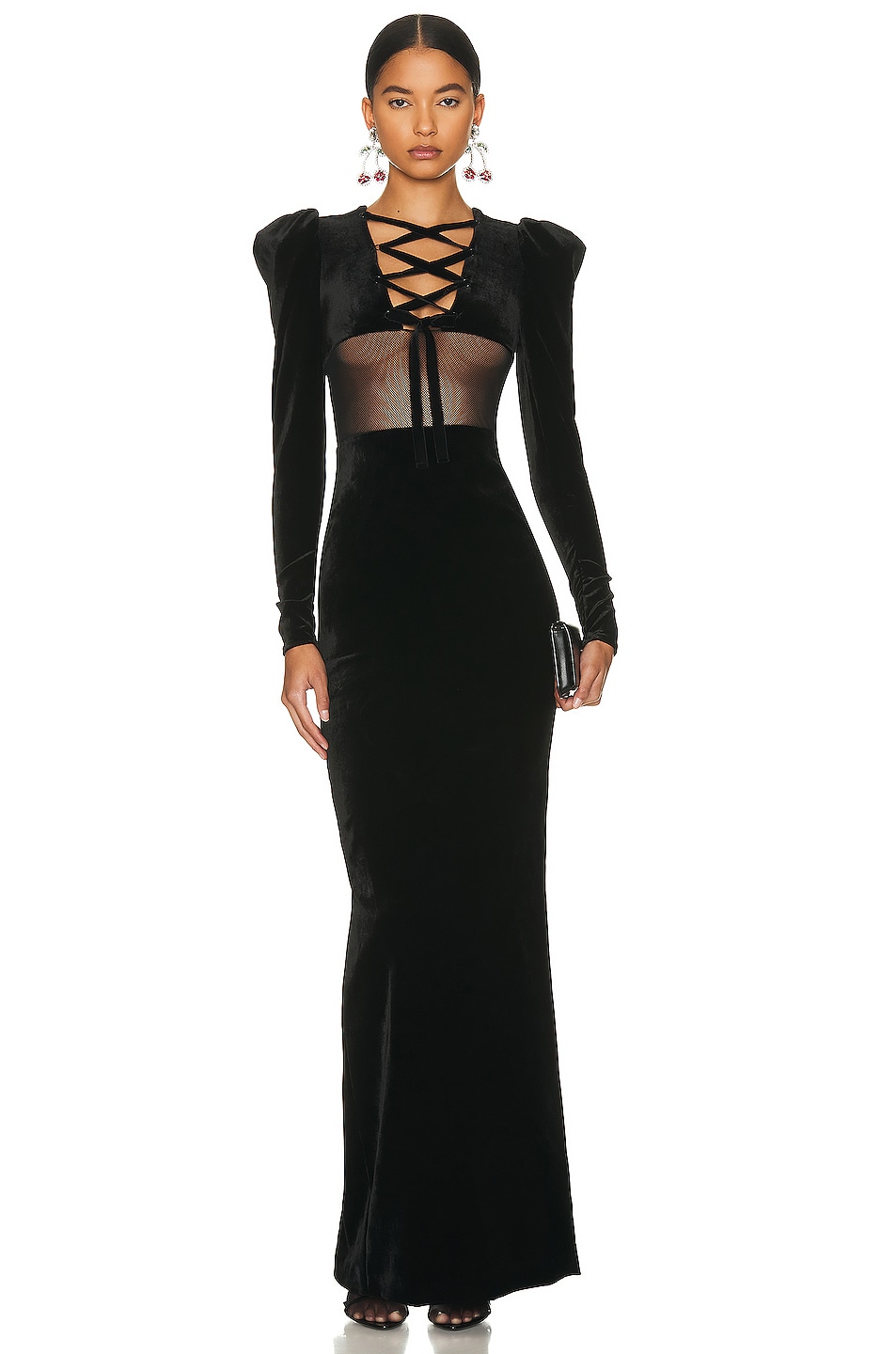 Image 1 of Alessandra Rich Velvet Dress With Net in Black
