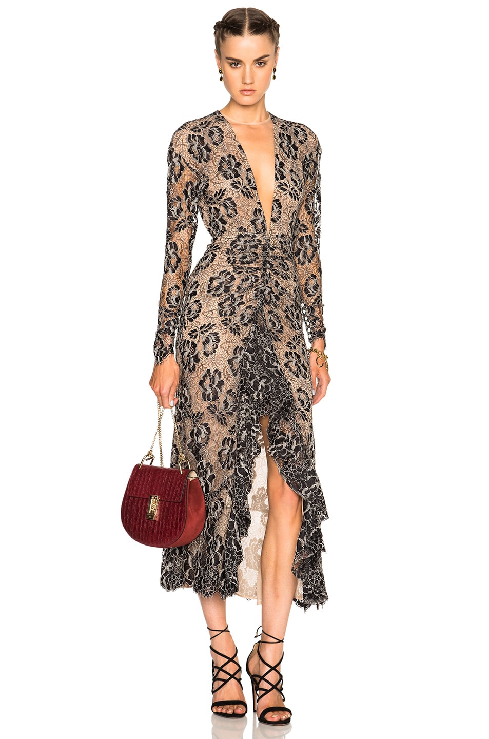 Image 1 of Alessandra Rich Lace Dress with Volant in Black