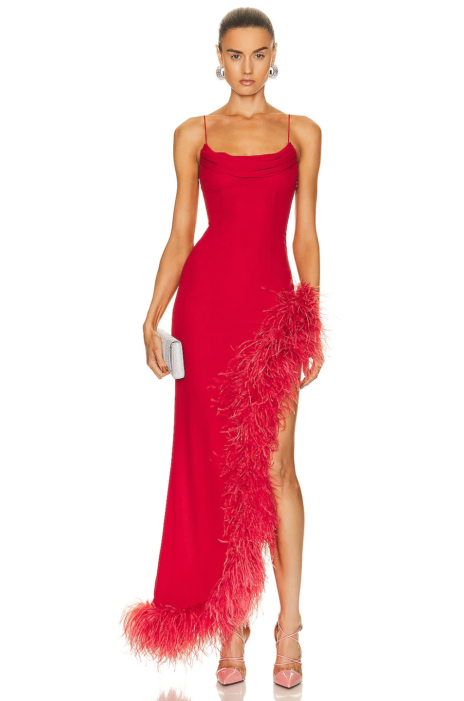 Image 1 of Alessandra Rich Silk Feather Gown in Red