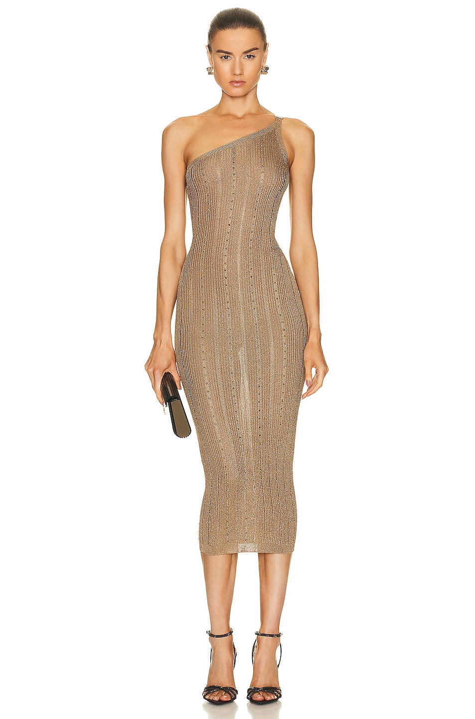 Image 1 of Alessandra Rich One Shoulder Dress in Gold