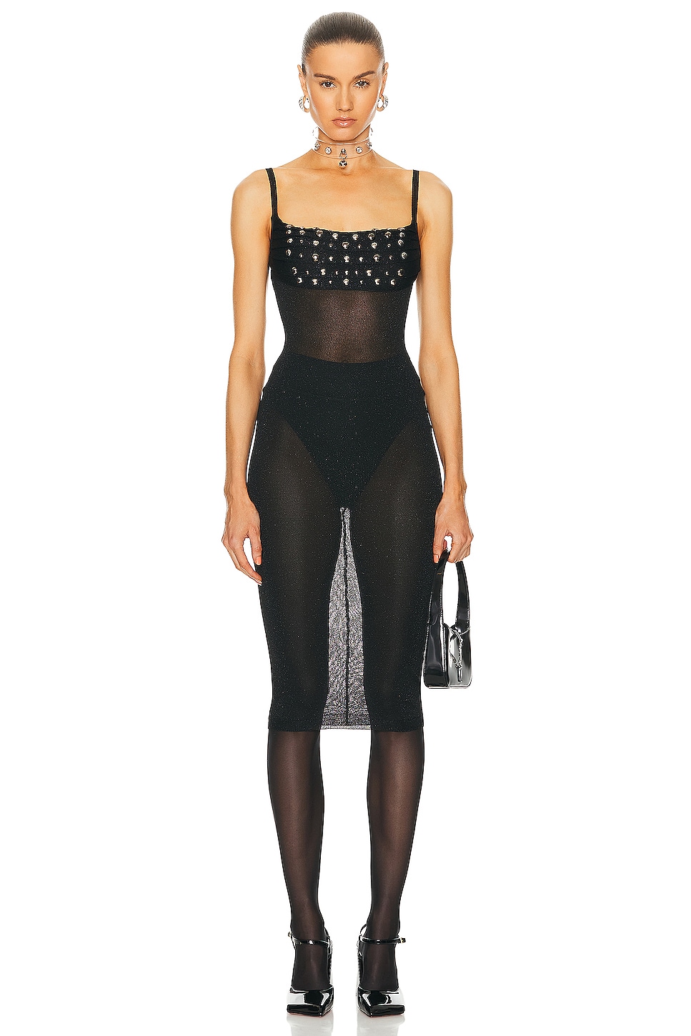 Image 1 of Alessandra Rich Lurex Knit Slip Dress in Black
