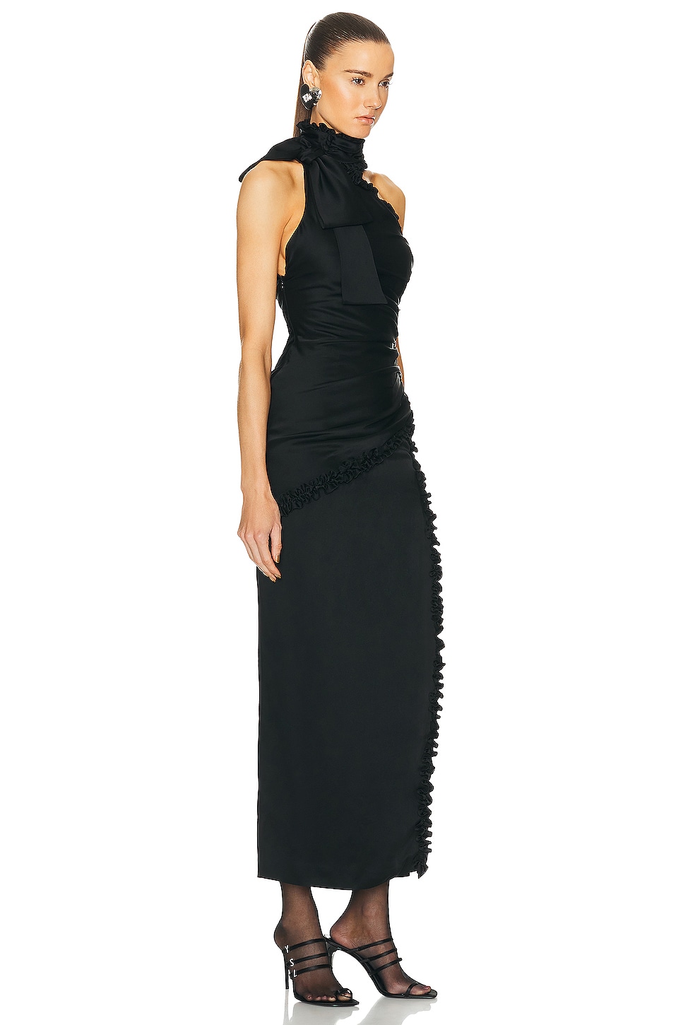 Alessandra Rich Envers Satin One Shoulder Evening Dress in Black | FWRD