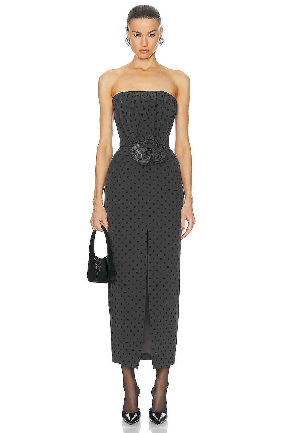 Image 1 of Alessandra Rich Polka Dot Print Bustier Dress in Grey & Black