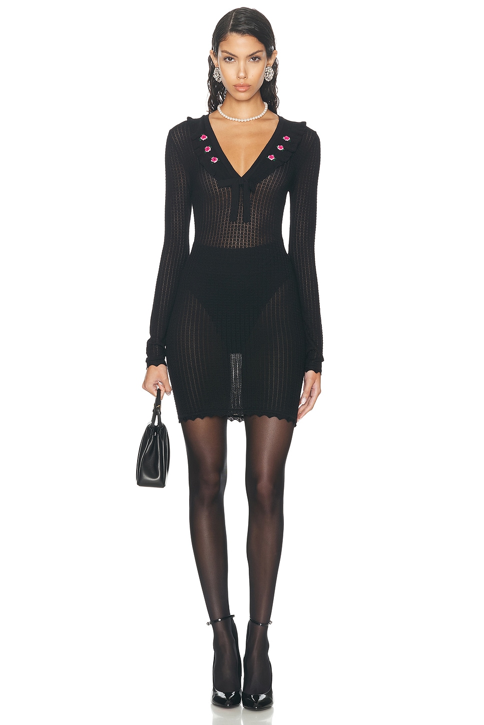 Image 1 of Alessandra Rich Long Sleeve Mini Dress in Black