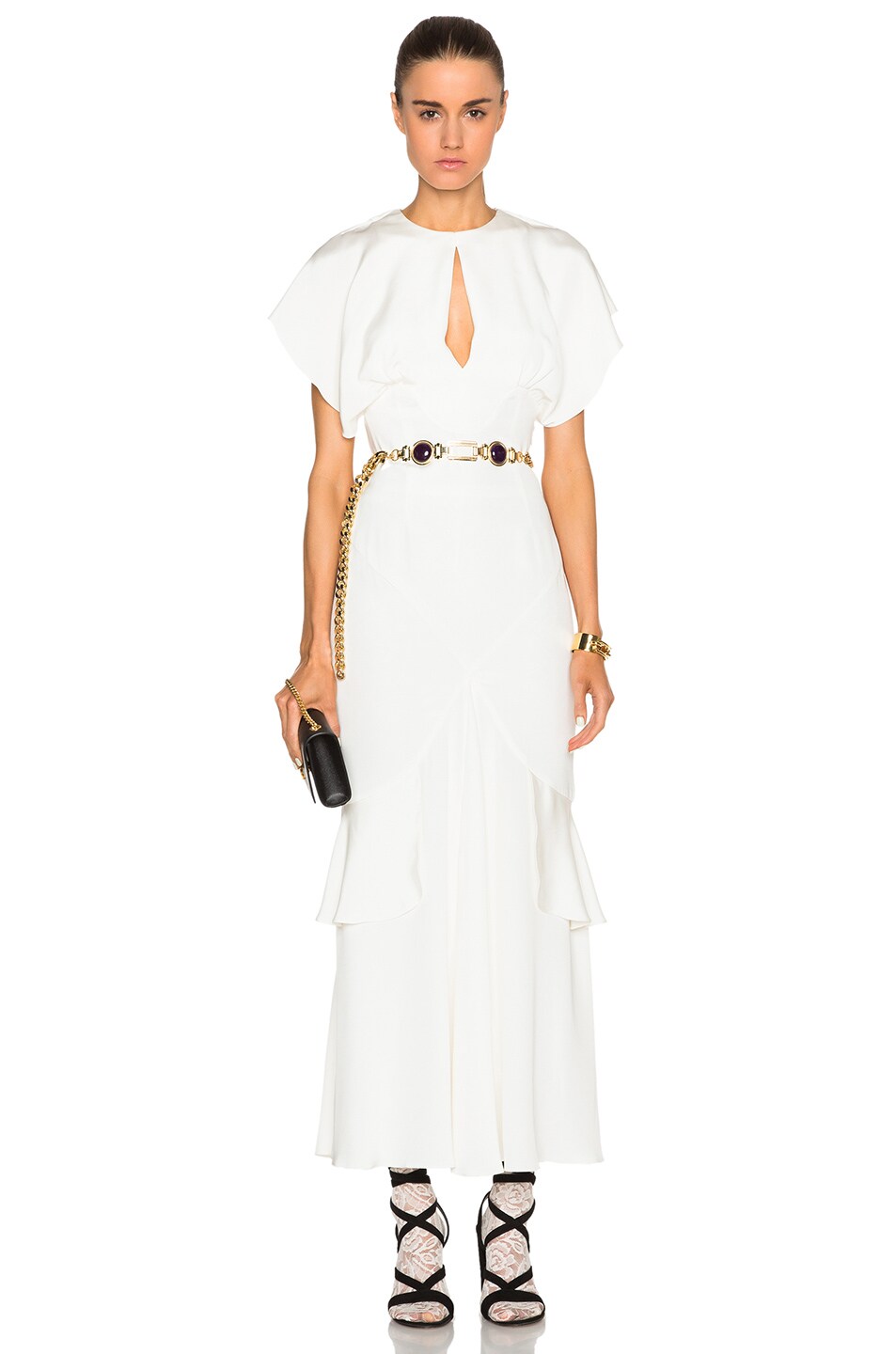 Image 1 of Alessandra Rich Draped Silk Open Back Dress in White