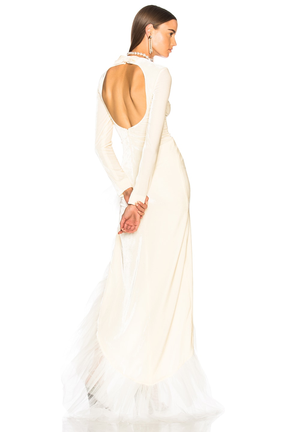 Image 1 of Alessandra Rich Asymmetric Hem Ruffle Gown in Ivory