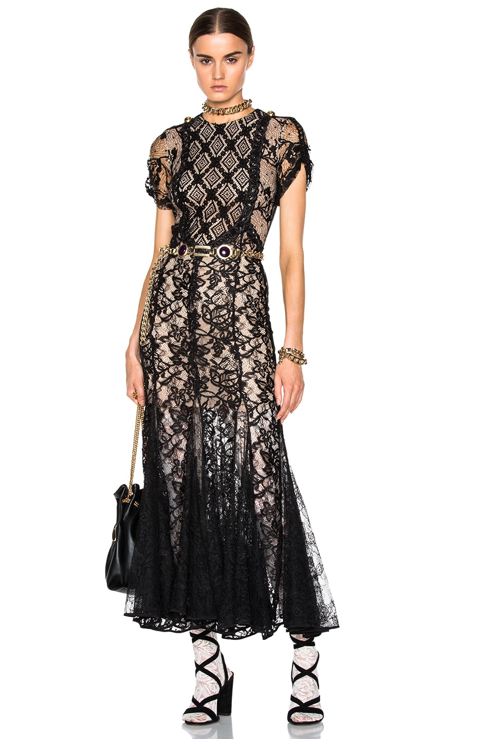 Image 1 of Alessandra Rich Patchwork Lace Dress in Black