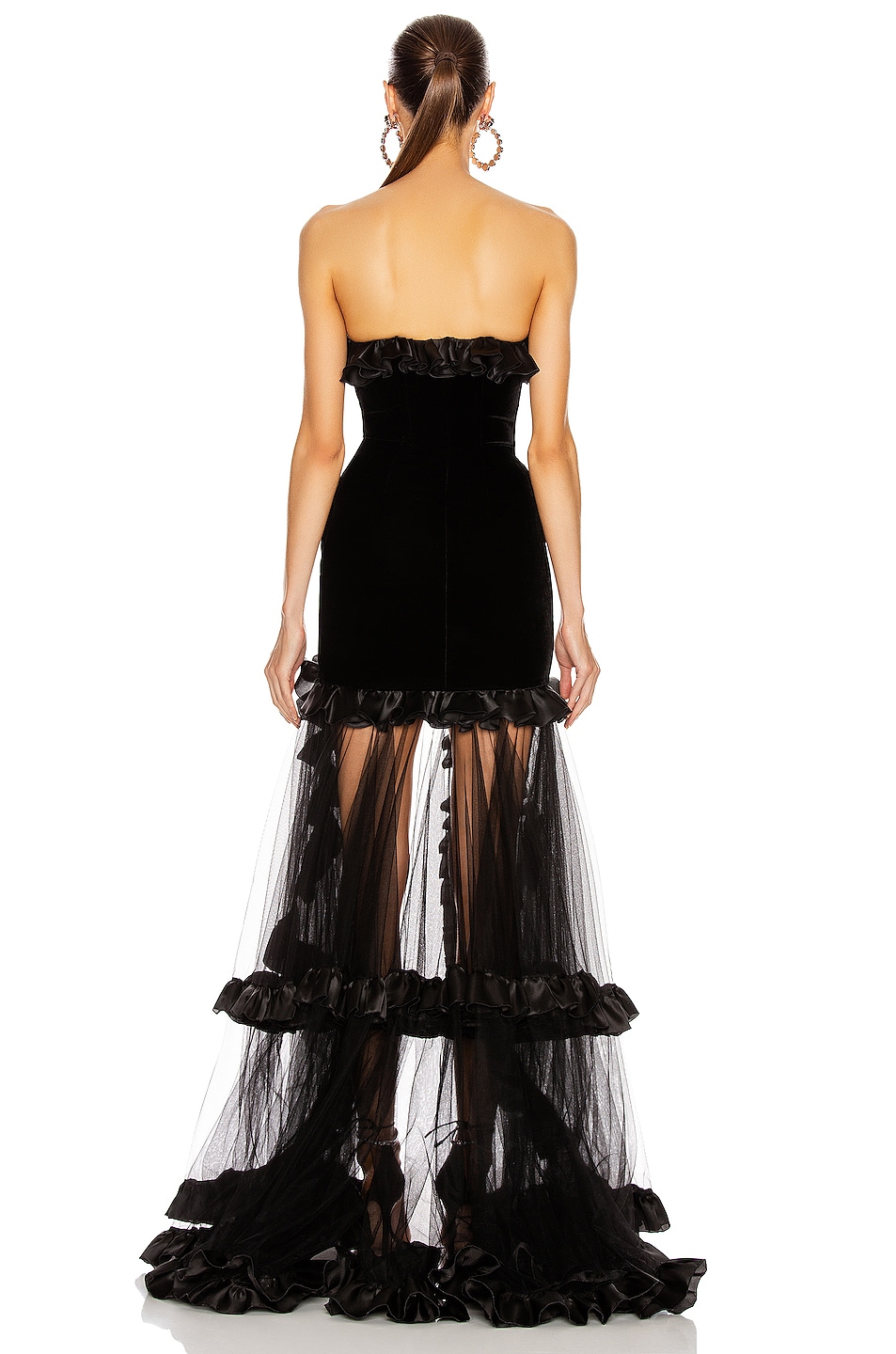 Alessandra Rich Strapless Velvet Gown With Ruffle Hem in Black FWRD