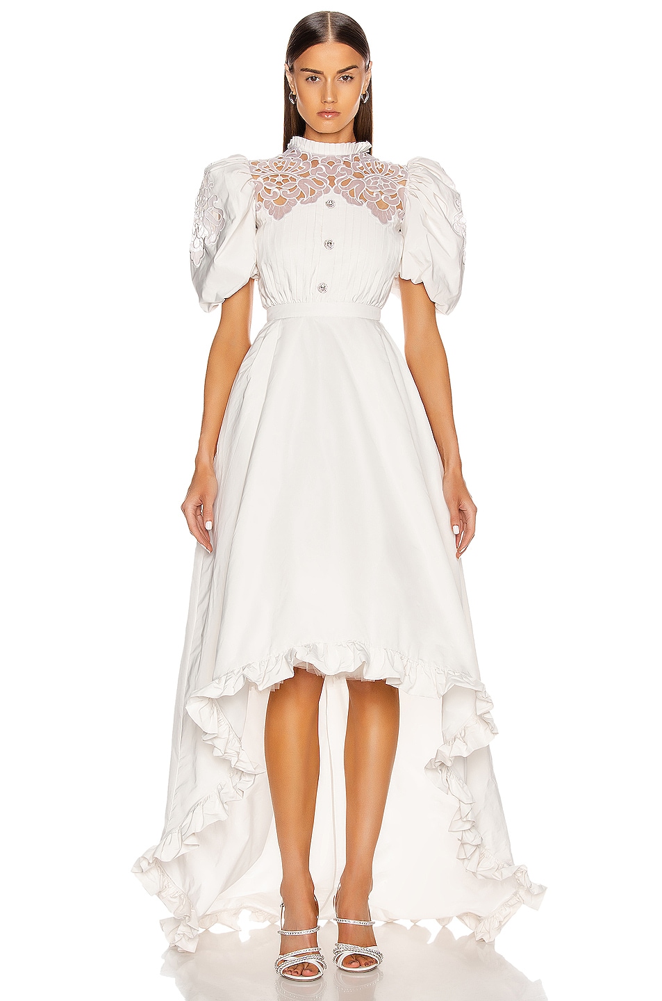 Image 1 of Alessandra Rich High Neck Dress With Statement Sleeves in White