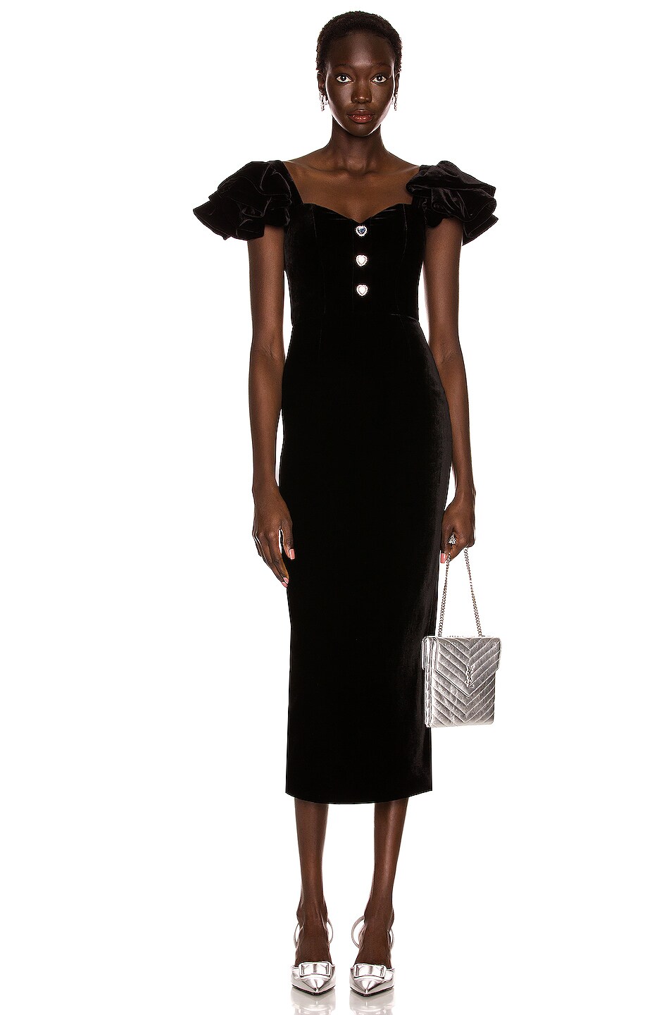 Image 1 of Alessandra Rich Stretch Velvet Dress in Black