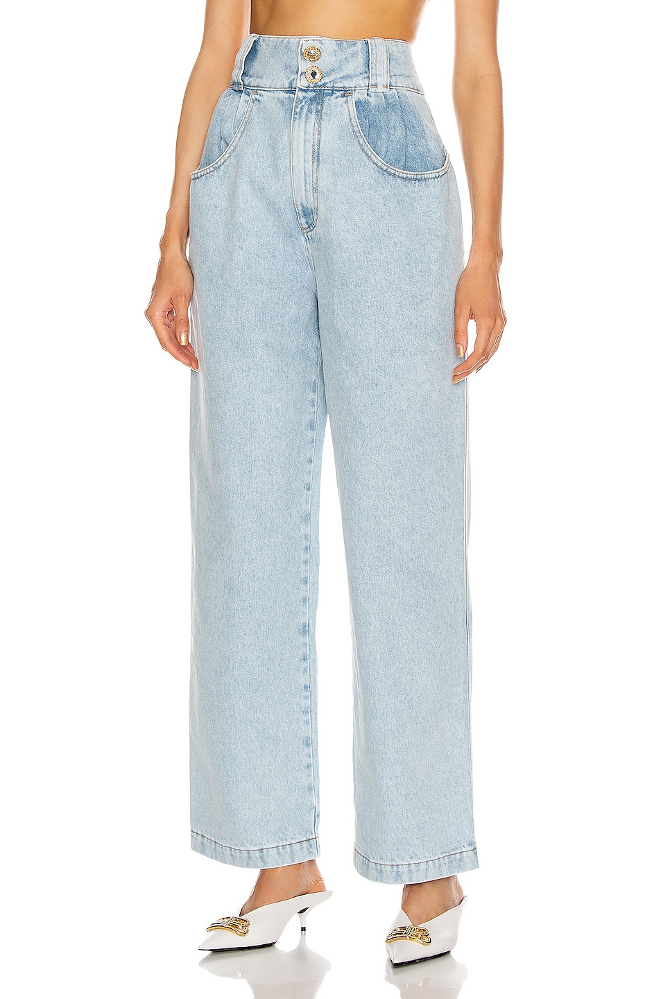 Image 1 of Alessandra Rich High Waisted Wide Leg Jean in Light Blue