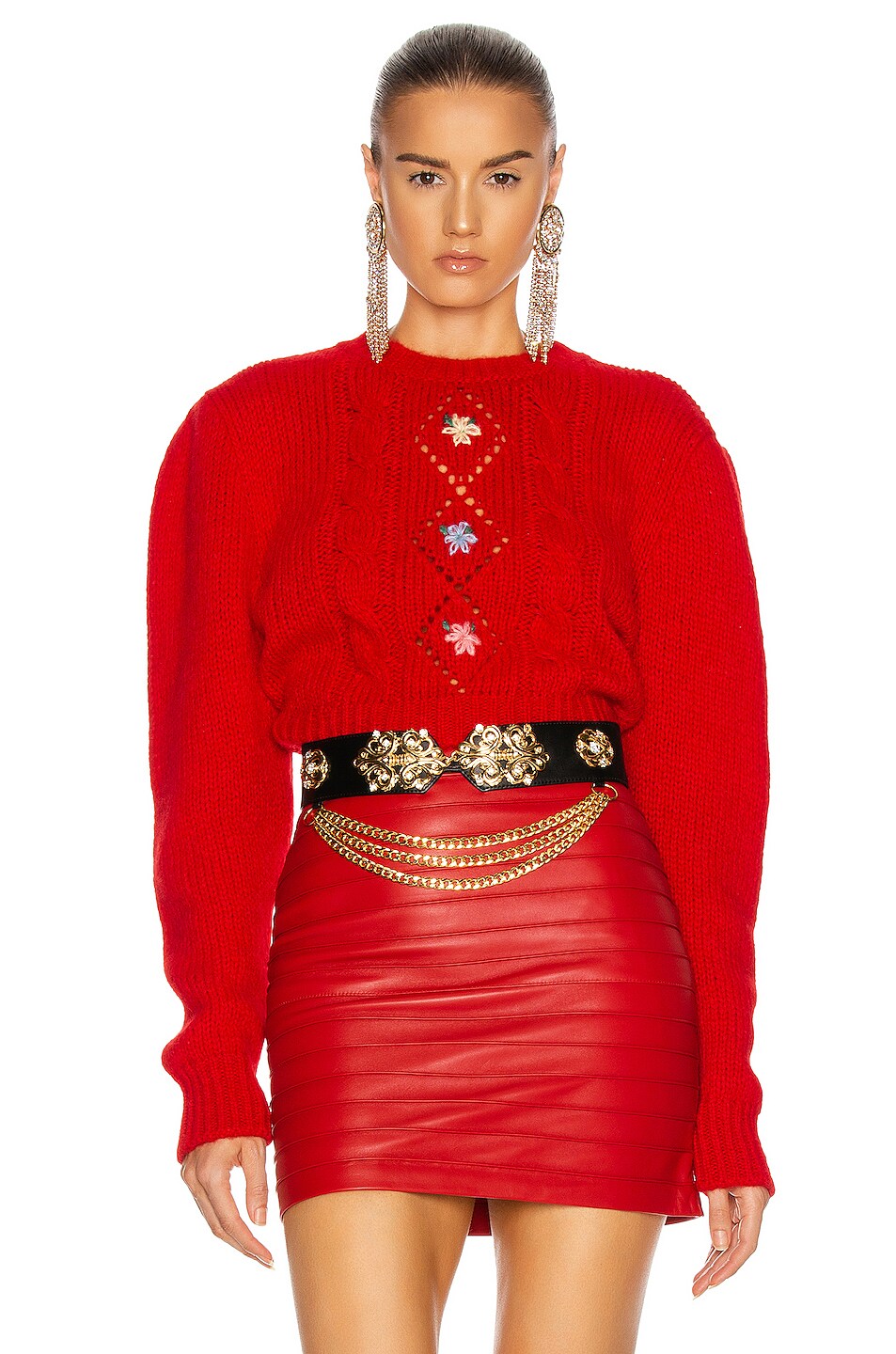 Image 1 of Alessandra Rich Wool Mini Sweater with Floral Details in Red