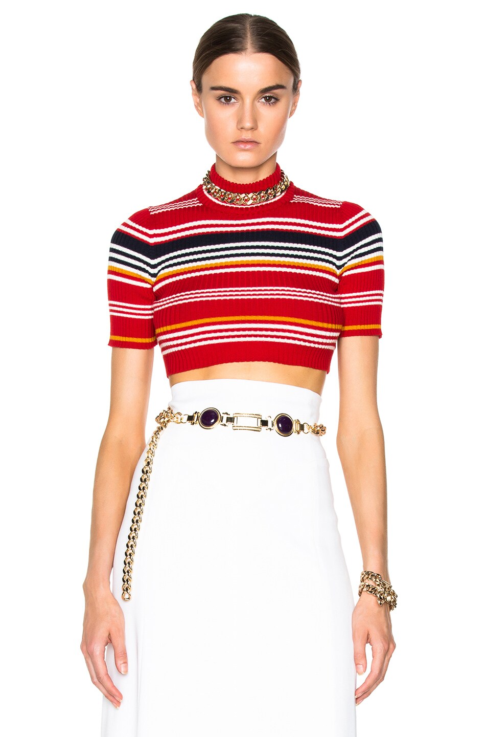 Image 1 of Alessandra Rich Knitted Stripe Crop Top in Red Multi