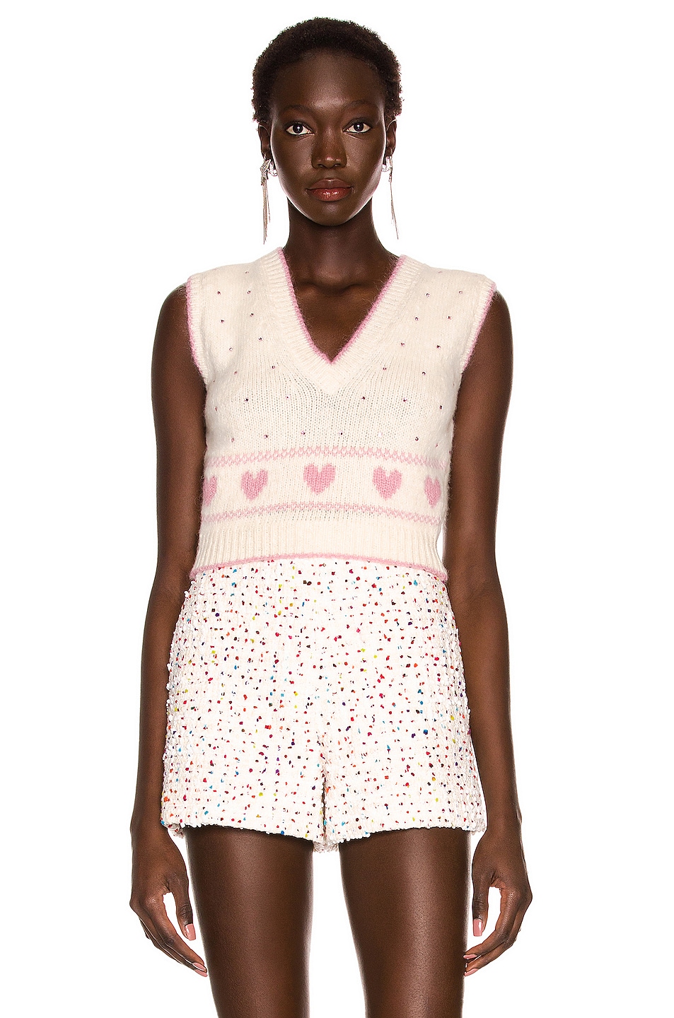 Image 1 of Alessandra Rich Heart Jacquard Hotfix Vest in White & Pink
