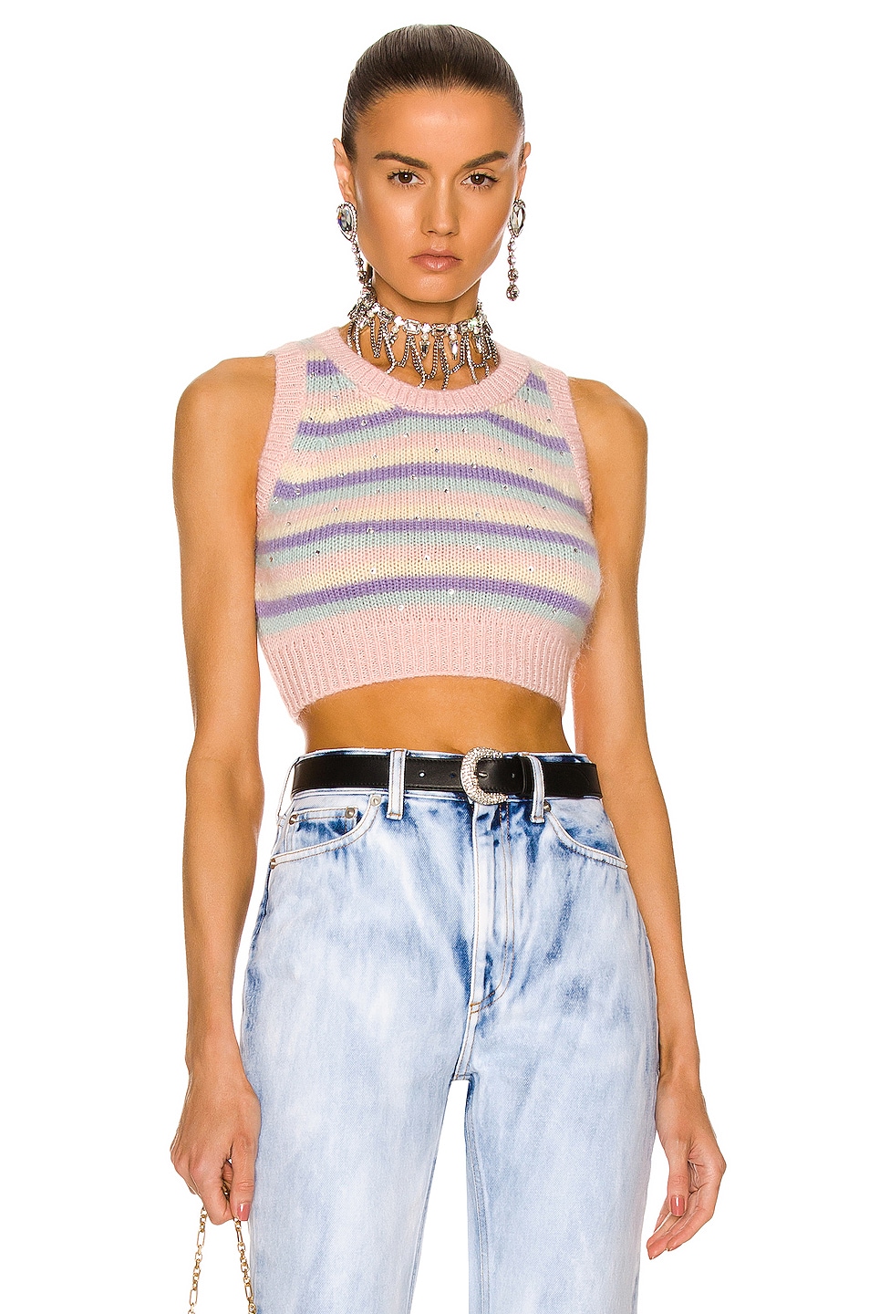 Image 1 of Alessandra Rich Stripe Mohair Knitted Top in Pink Multicolor