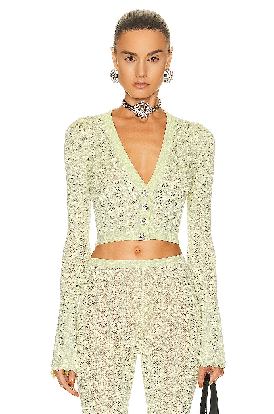 Image 1 of Alessandra Rich Lace Knit Cardigan in Green