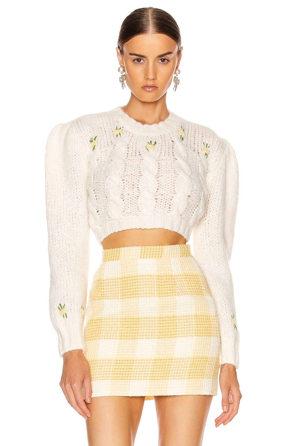 Image 1 of Alessandra Rich Wool Floral Sweater in White