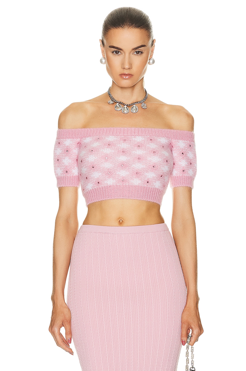 Image 1 of Alessandra Rich Off The Shoulder Top in Pink