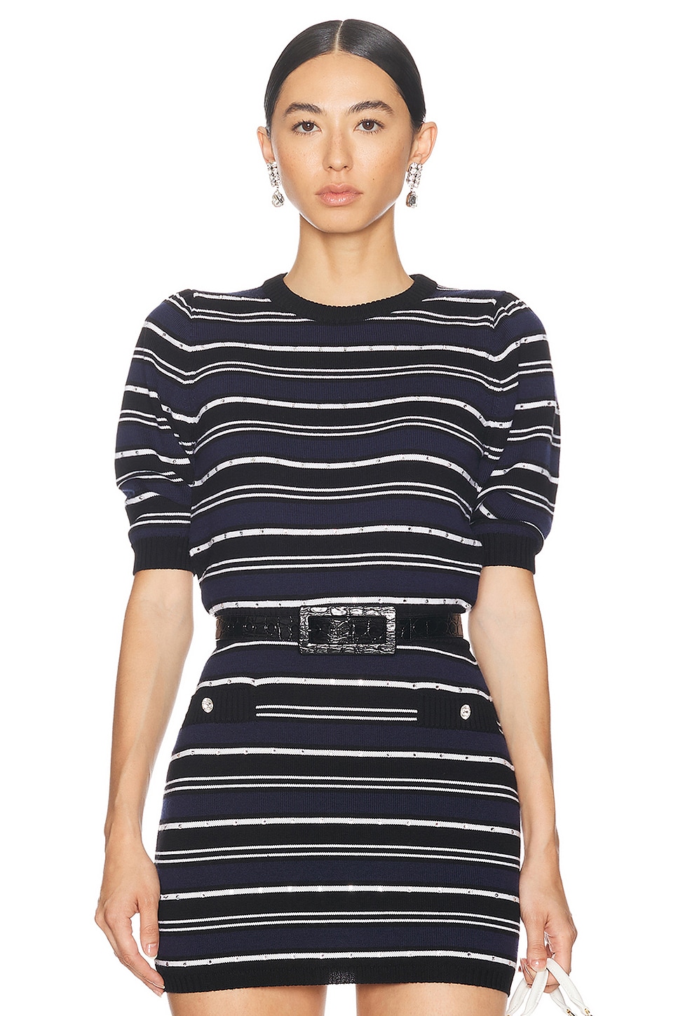 Image 1 of Alessandra Rich Short Sleeve Sweater in Blue & Black