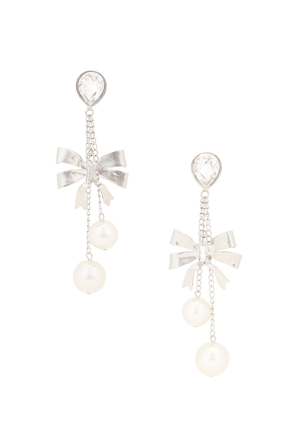 Shop Alessandra Rich Bow Earrings In Crystal & Silver