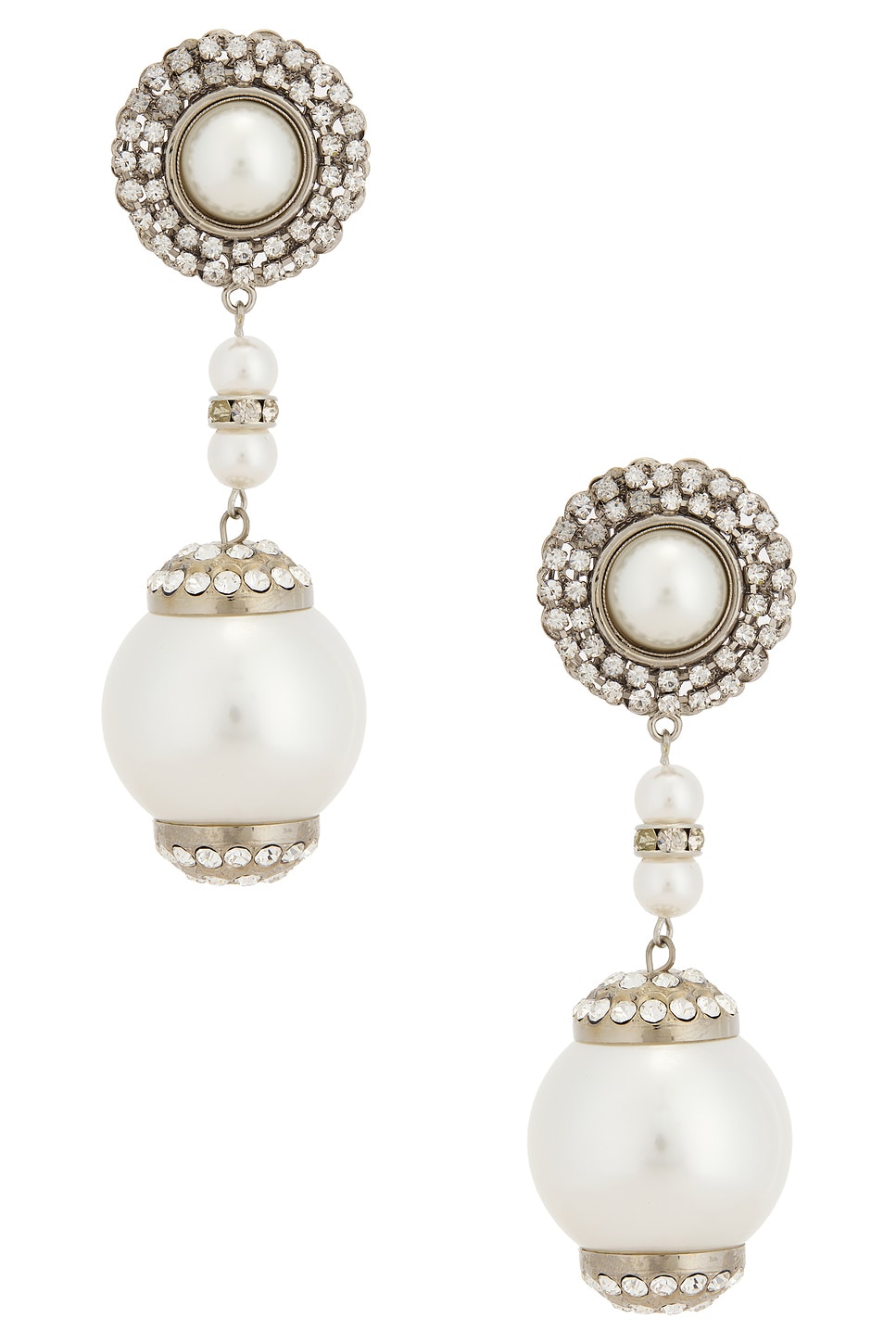 Alessandra Rich Round Pendant Long Drop Earrings in Cream