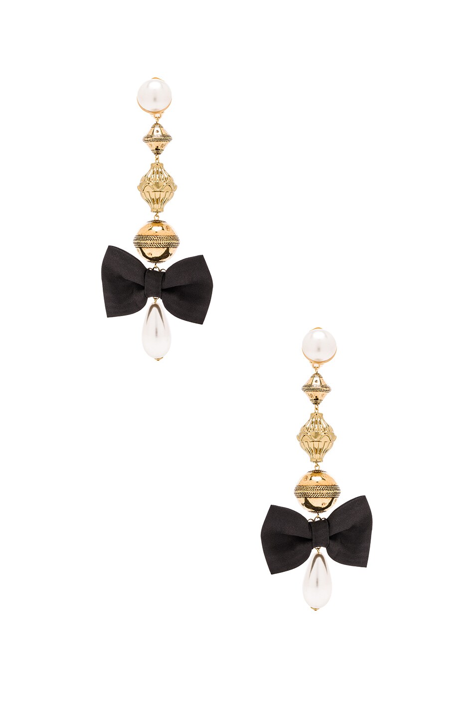 Image 1 of Alessandra Rich Pearl & Bow Earrings in Black
