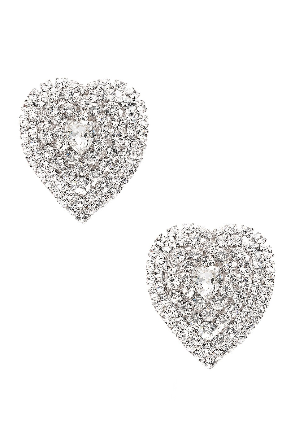 Image 1 of Alessandra Rich Mini Crystal Heart Earrings in Crystal & Silver