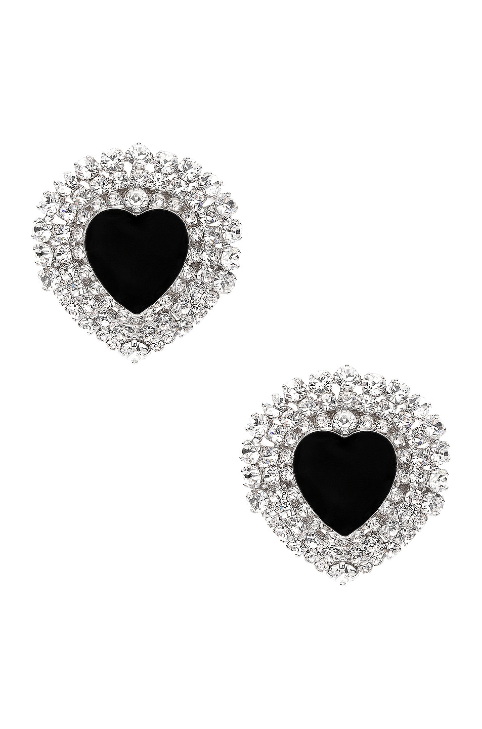 Image 1 of Alessandra Rich Crystal and Black Enamel Heart Earrings in Crystal & Silver