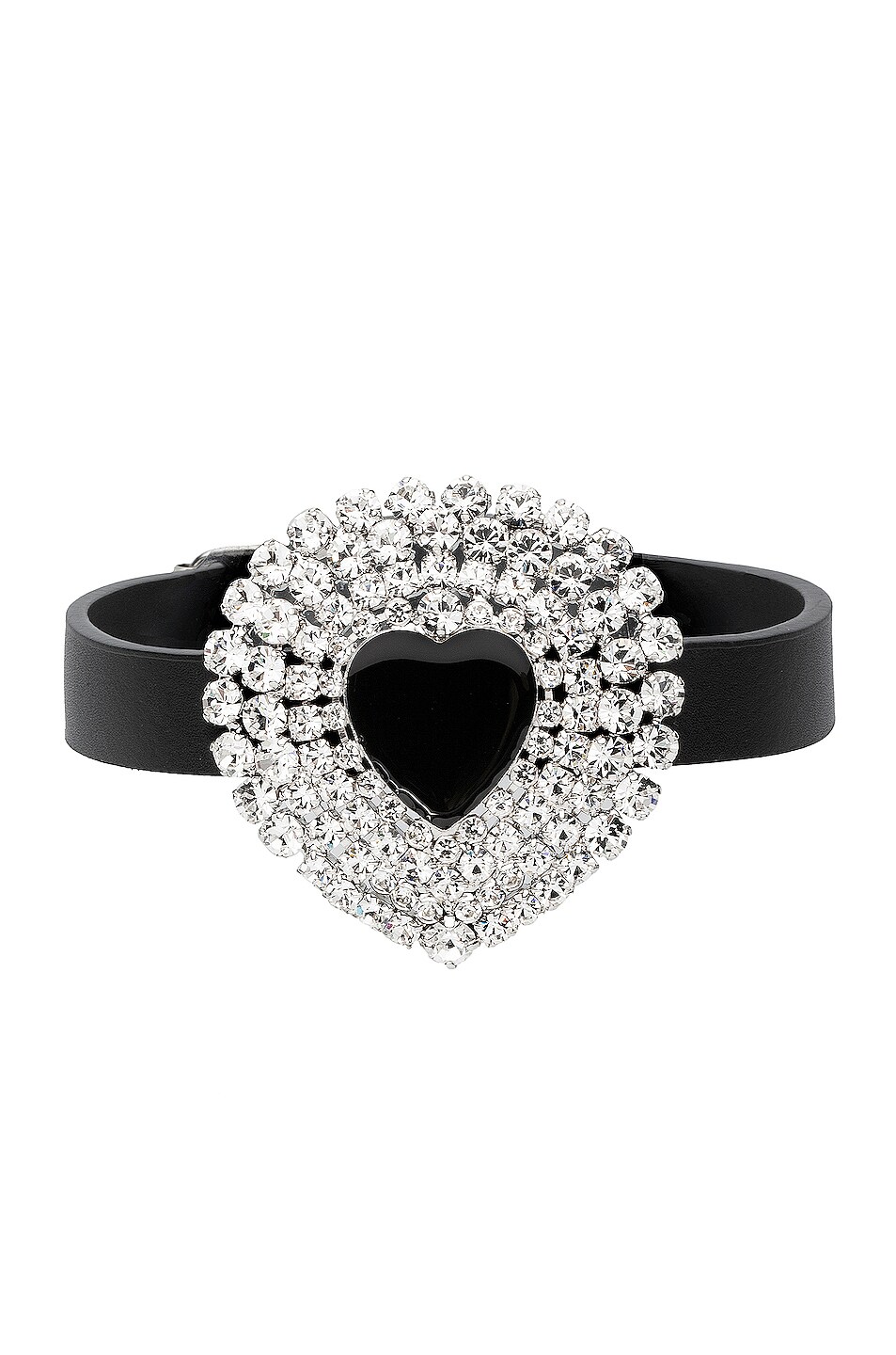 Image 1 of Alessandra Rich Leather Crystal Heart Choker in Crystal & Silver