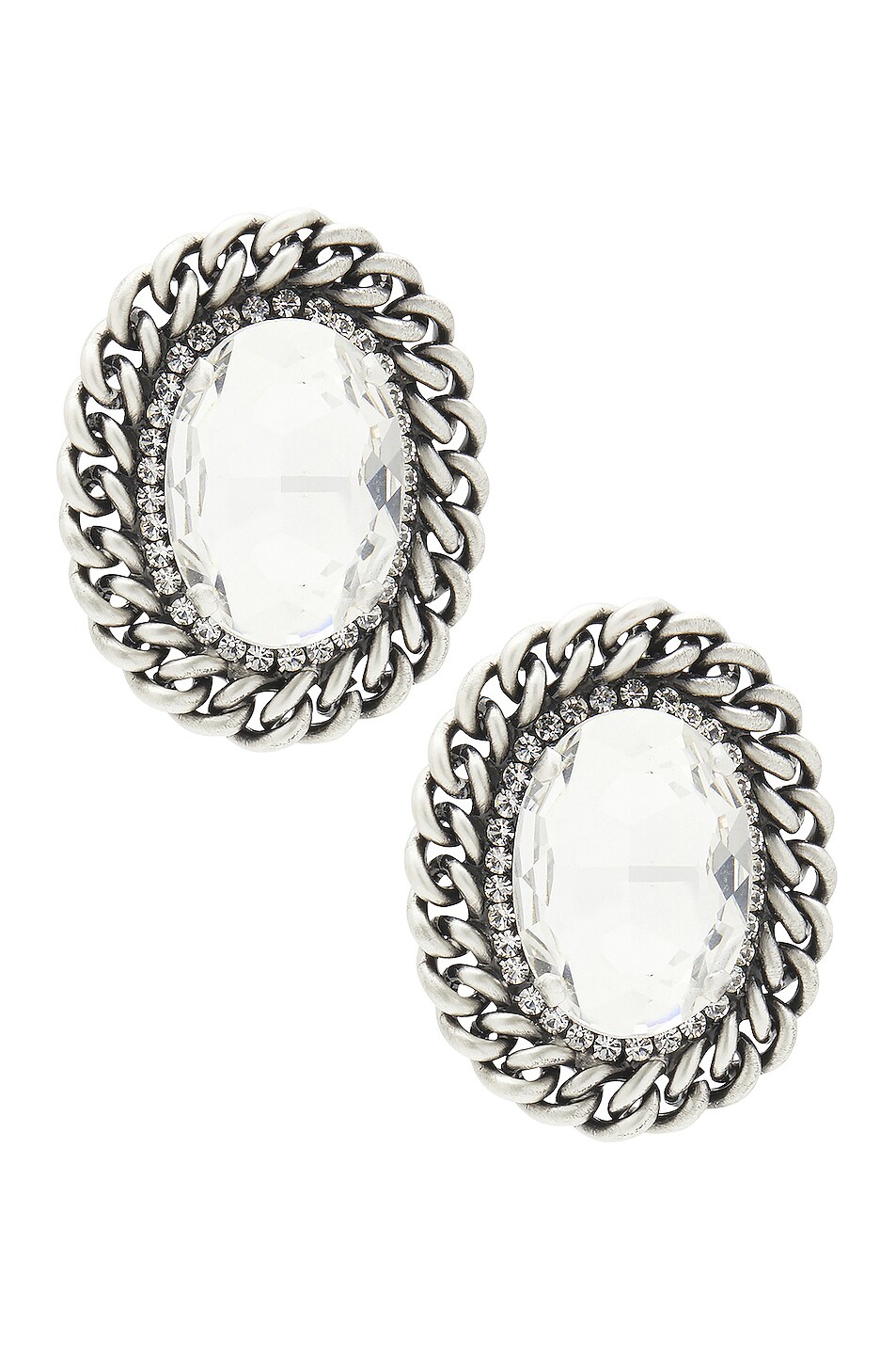 Image 1 of Alessandra Rich Crystal and Chain Oval Earrings in Silver