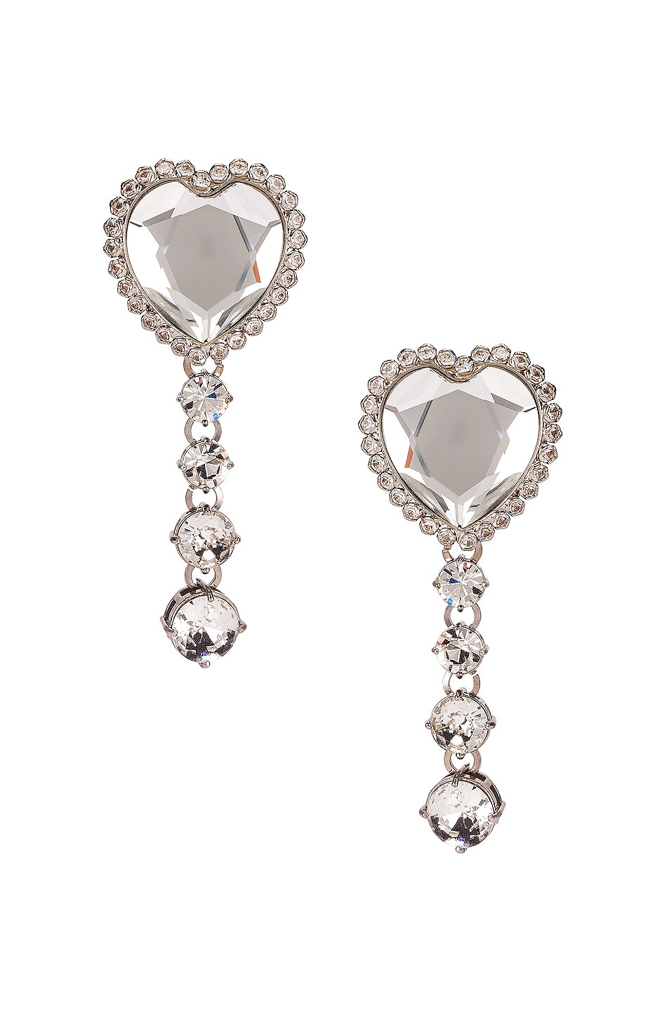 Image 1 of Alessandra Rich Heart Fringe Earrings in Crystal & Silver