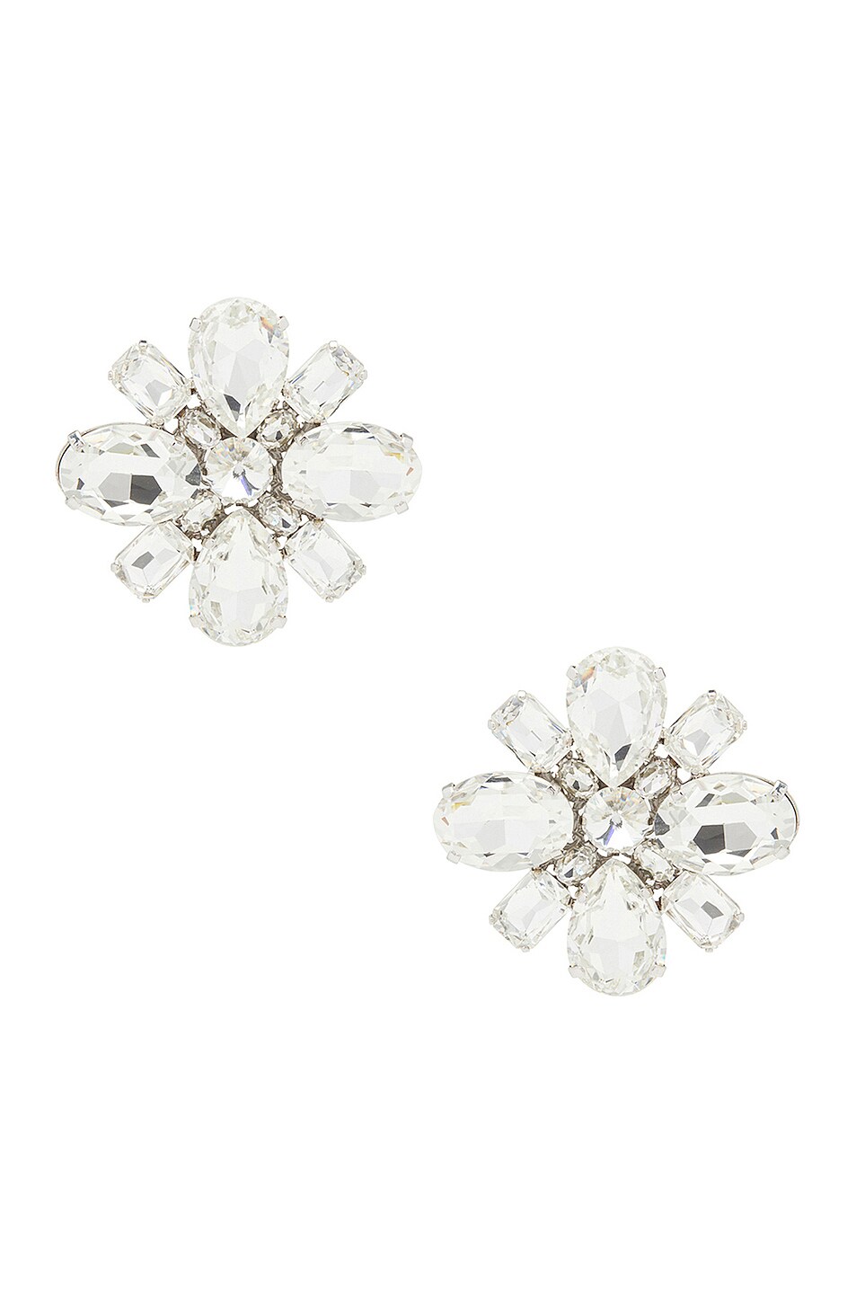 Image 1 of Alessandra Rich Large Crystal Flower Earrings in Crystal Silver