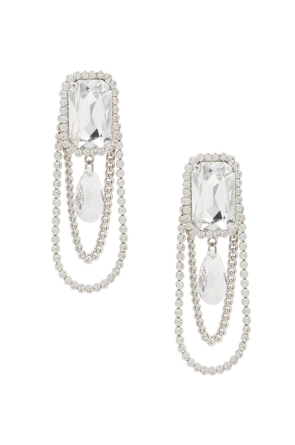 Image 1 of Alessandra Rich Crystal Drop & Chain Earrings in Crystal Silver