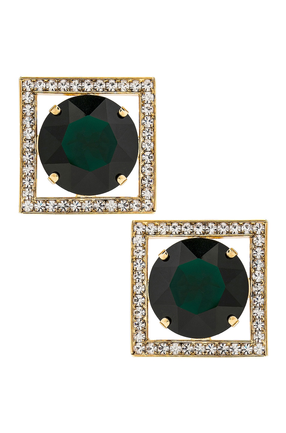 Image 1 of Alessandra Rich Square Earrings in Gold & Green